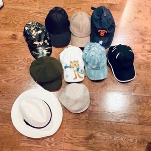 Hats, women’s tops, male pocket square NWT, scarf